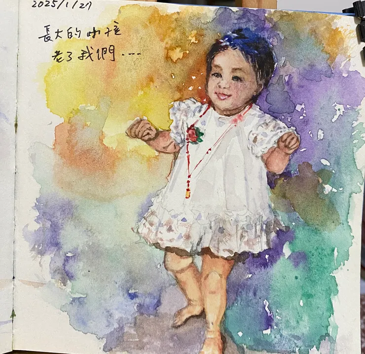 女兒周歲老照片被我拿來練手