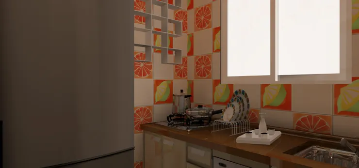 到廚房了。不好意思有點暗，當作沒開燈吧。