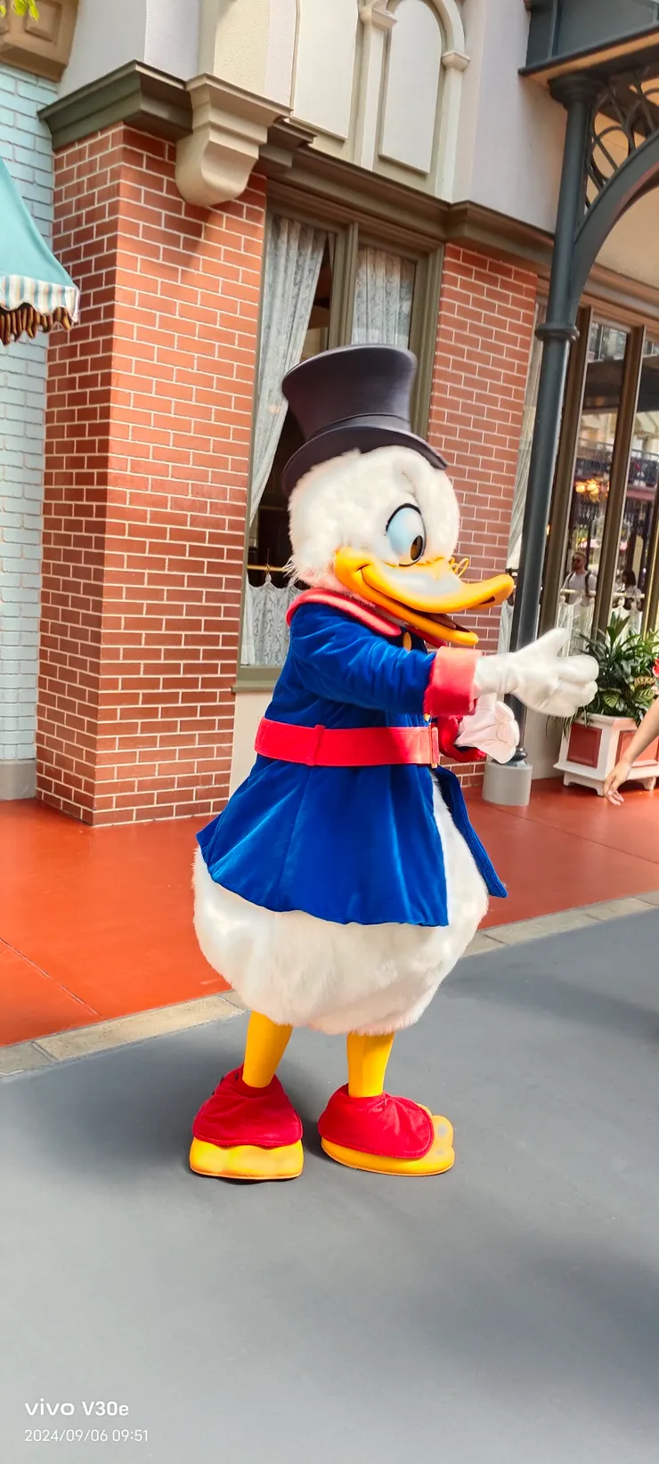 唐老鴨在街頭跟大家拍照