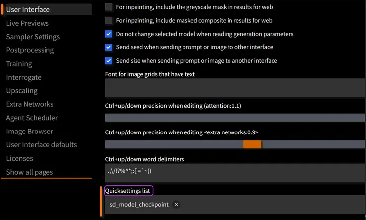 settings頁面，**選擇User Interface**