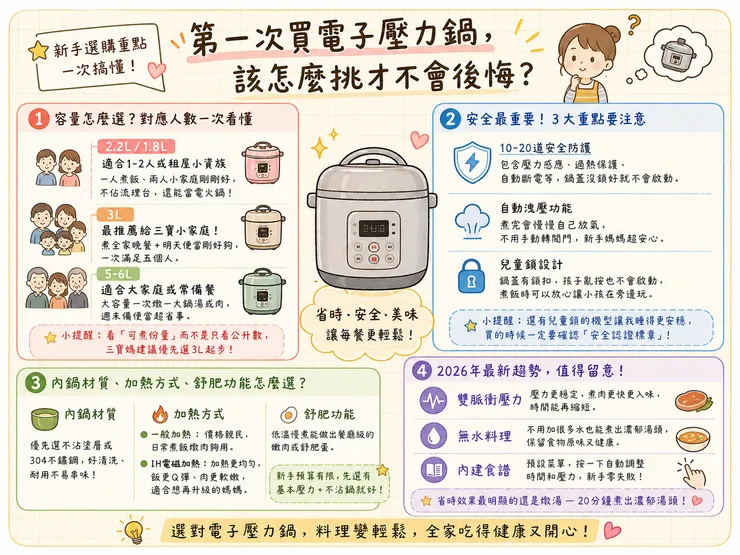 2026電子壓力鍋新手選購指南｜容量、安全、內鍋材質全解析，一次買對不後悔！3L三寶媽家庭首選