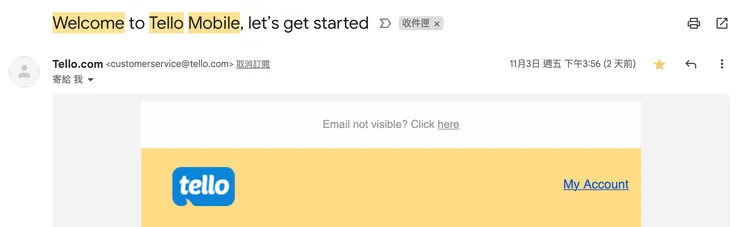 Welcome to Tello Mobile 的 email
