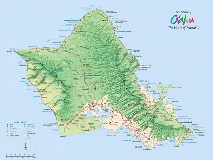 右邊為Koʻolau 盾形火山與左邊為Waiʻanae 盾形火山
