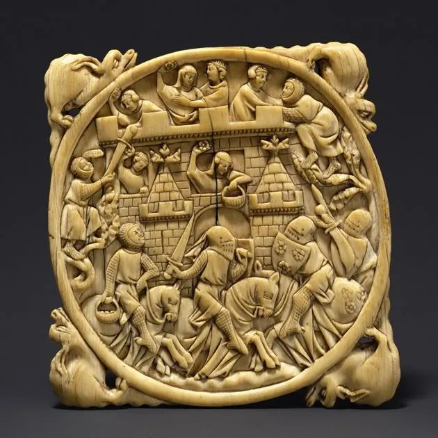 14世紀的愛情城堡象牙浮雕。