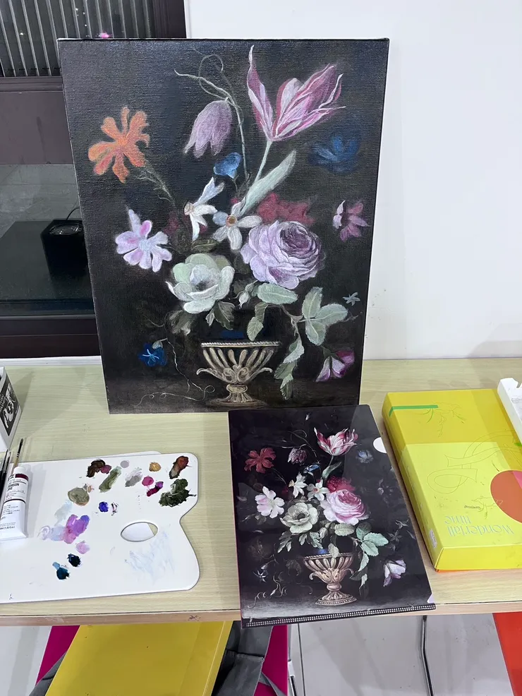 臨摹過程，那天比較克難臨時架設一個小畫室就開始工作了。