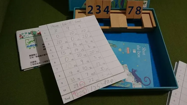 Shut the Box遊戲內容和計分紙