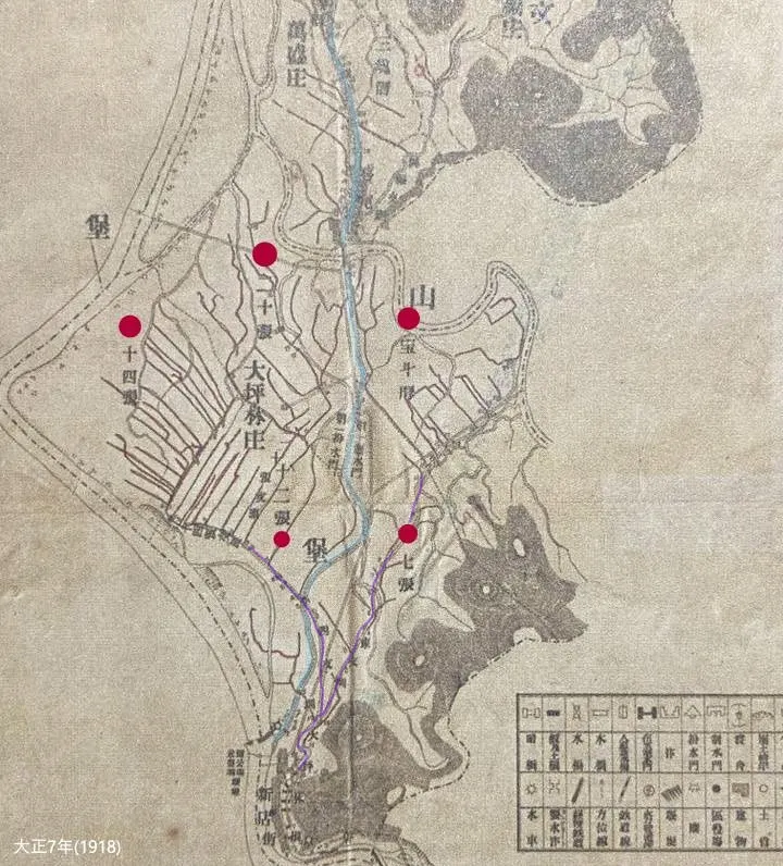 瑠公圳及大坪林圳圳路圖(1918)