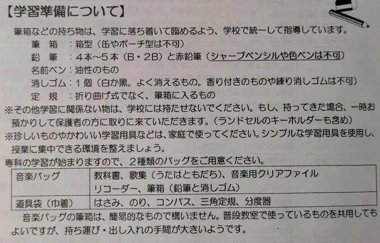 上學攜帶用品說明