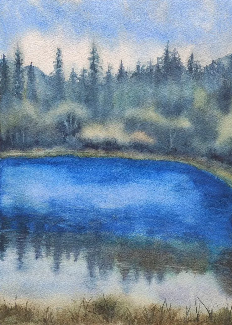 九寨海子，四開，水彩。