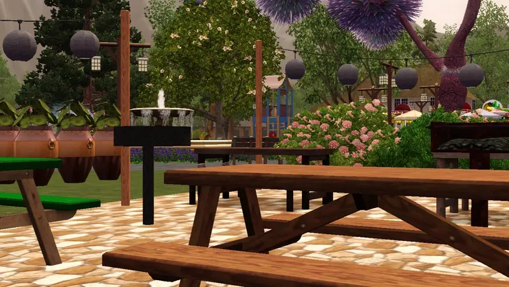 這裏能看到花草樹木和噴水池，賞心悅目。