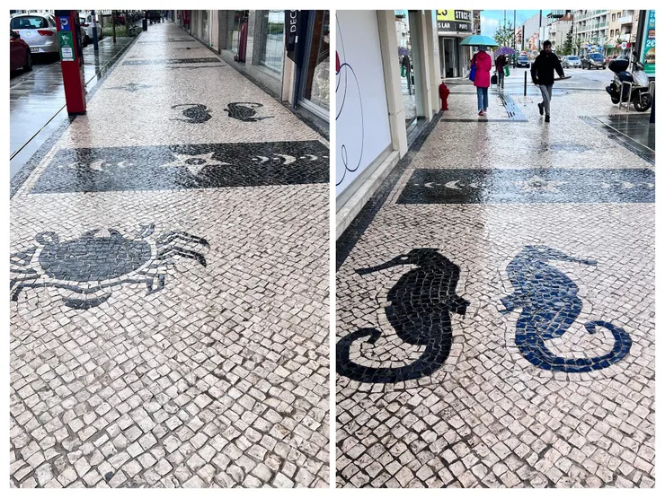 人行道的地磚還拼出了圖案