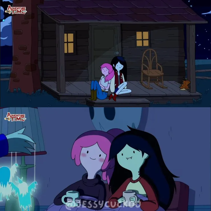 《探險活寶》中泡泡糖公主與艾默(Marceline)同框的畫面,象徵長時間累積的理解與信任