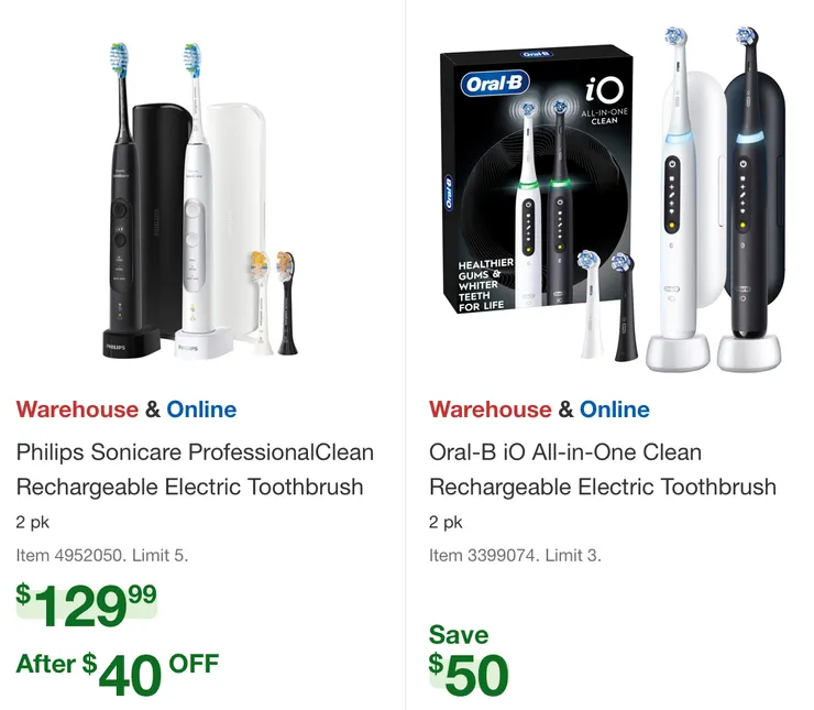 右邊Oral B電動牙刷折扣後$119.99。