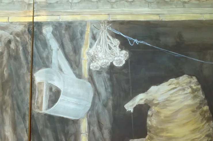 〈後院清晨〉局部－大蒜、雜物