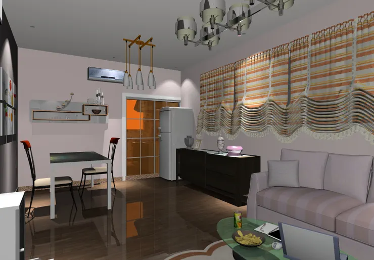 沙發旁有個櫃子。我特意用了粉色，因為萊絲莉很喜歡。