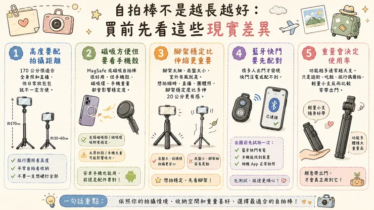 自拍棒不是越長越好：買前先看這些現實差異