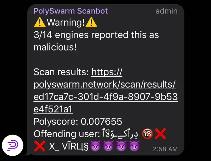 telegram detect virus