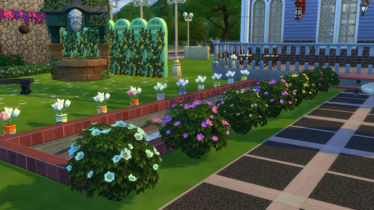 真是鳥語花香！但沒有鳥啦...一直都很想弄條很堂皇的路，也想試試弄些水池，結果變成這樣...最近免費版也加添了很多花園的模版，便想弄些出來看看。但這個許願池沒什麼用。