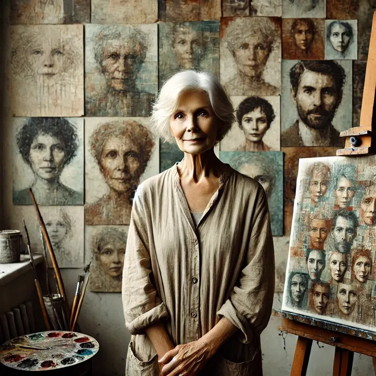 As she began to paint, Jane did not try to recreate the young woman as she had been. Instead, she layered the image with subtle hints of the many lives she might have lived