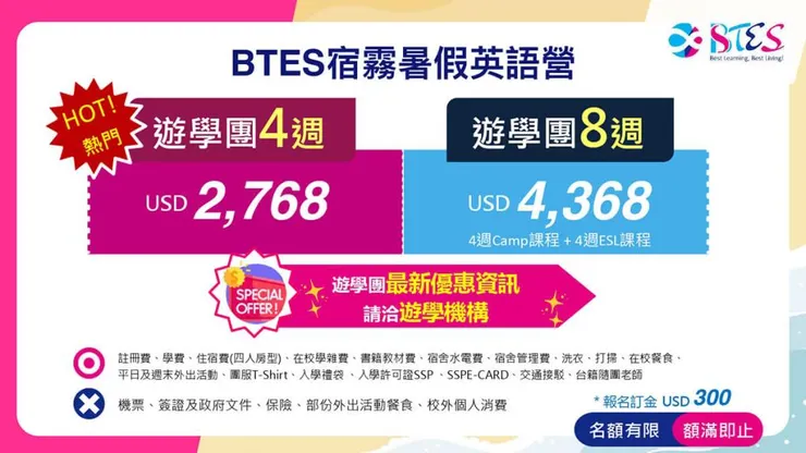 2026 BTES 暑假遊學團價格