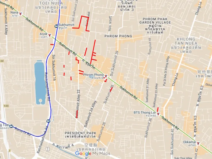 地圖上標示紅色的地區都有情色按摩