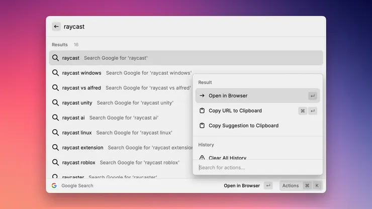 Google Search 擴充的搜尋介面。