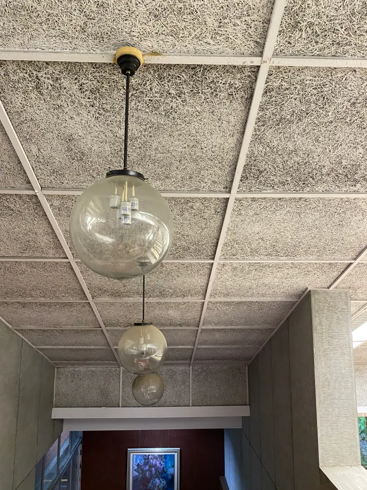 天花板使用甘蔗板材，五十多年來依然維持良好狀態