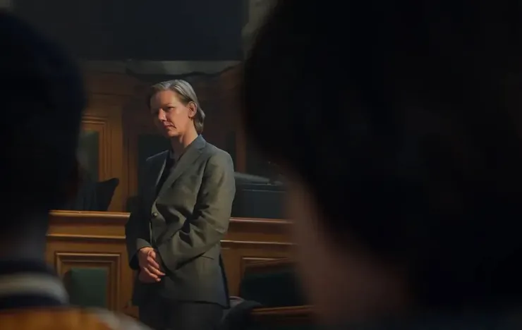 ▲Sandra成為弒夫的嫌疑犯站上審判台，她和丈夫Samuel的感情不睦，成為眾矢之的，「怪物」的形象也不逕而走。(圖片來源/https://thecinematique.com/)