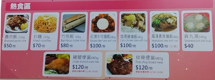 熱食區(便當、燴飯、炒麵、滷肉飯…等)排隊速度會較快