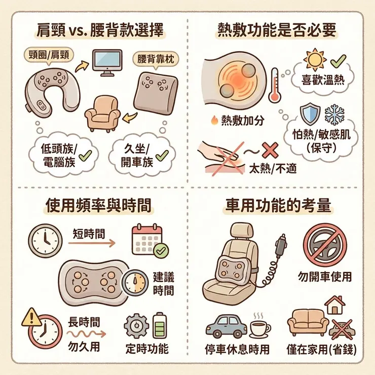  按摩枕常見問題：肩頸、熱敷、車用一次看