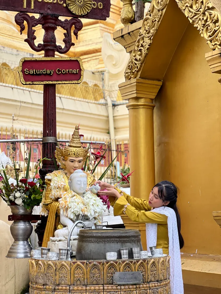 仰光大金塔虔誠敬拜的女士