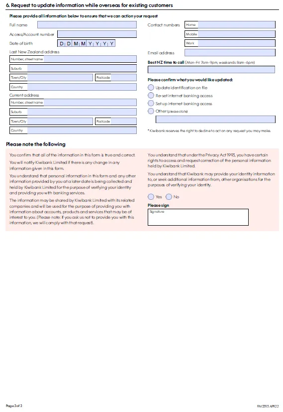 Overseas Customer Request Form FM3393