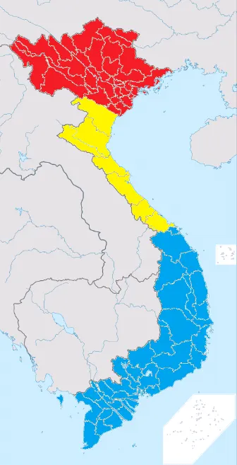 越南南北中三個地區在地理、氣候、歷史上各有不同,形成三種截然不同的文化性格(圖片來源:維基百科)