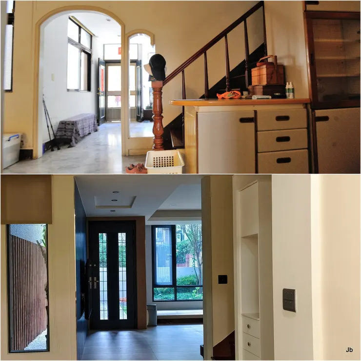 大破大立！一樓從餐廳望向客廳，上昔下今。