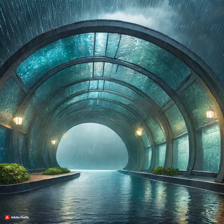 曾夢過的,雨夜的水族隧道。圖片為輸入夢境內容後,由AI生成。