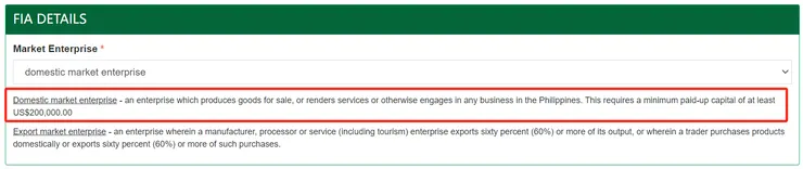 FIA公司現在只要面對菲律濱市場就需要實收200k美元註冊資本
