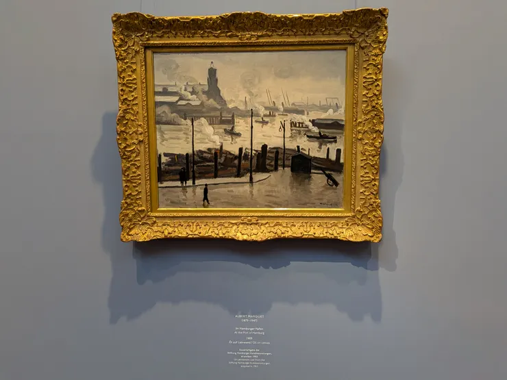 阿爾貝·馬爾凱（Albert Marquet），〈在漢堡港〉（Im Hamburger Hafen），1909 年，油彩、畫布，66 x 80 公分，德國漢堡美術館（Hamburger Kunsthalle）。