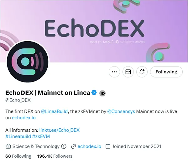 雙寶老爹空投日誌#005｜EchoDEX簽到得點，Linea主網交易次數+1