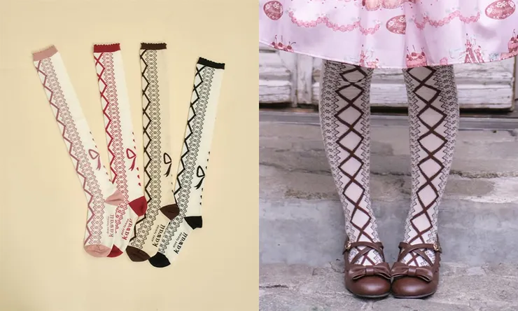 axes femme kawaii 交叉繫帶過膝襪