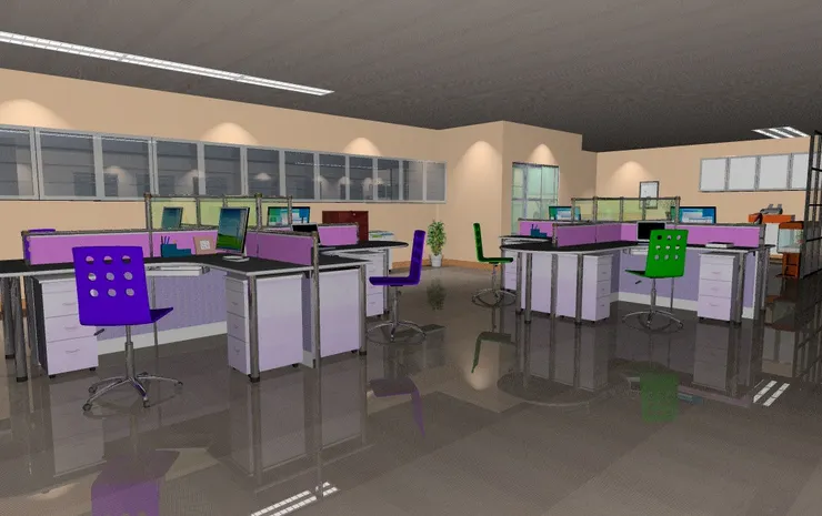 而辦公桌是紫色，不會陰沉。