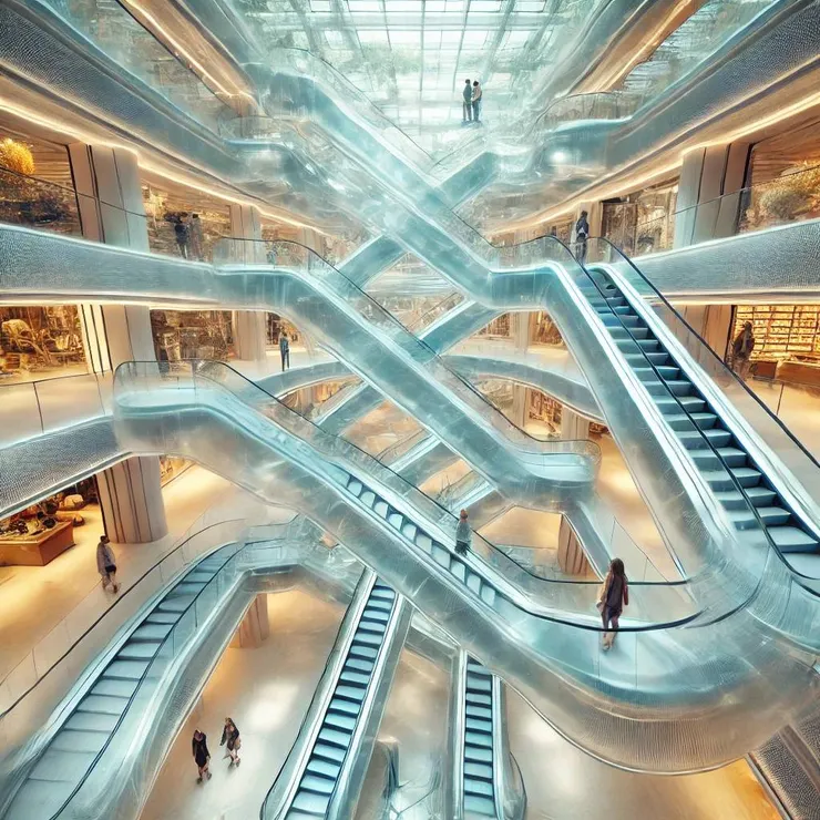 錯綜的水晶手扶梯。- by AI