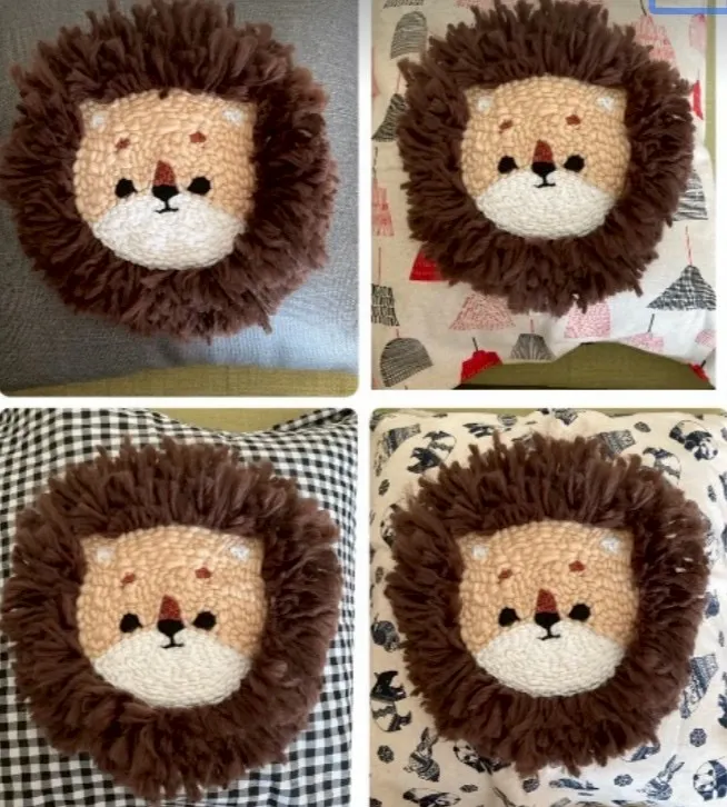 大獅子頭直接做成小抱枕！搭配四種布料後，最後選擇右下角的動物布料！