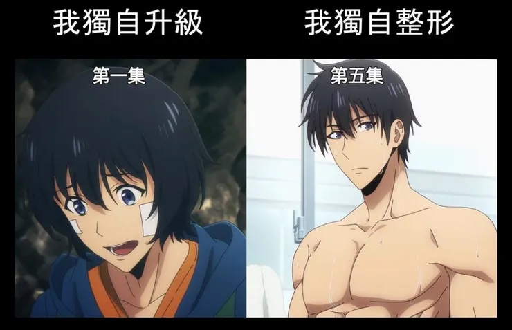 從一開始的水型臉逐漸變成火型＋木型的臉型，也在暗示主角從圓融的個性開始變得剛烈死板（雖然物理學上很不合理）圖片來源自《我獨自升級》threads　jokerbing23