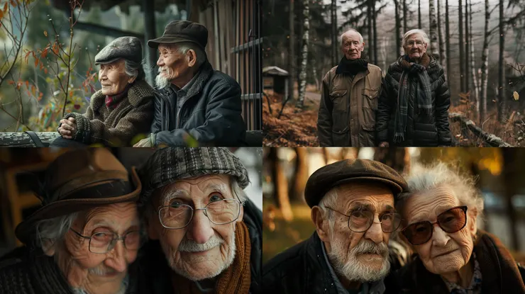 an old couple, wide shot, --ar 16:9