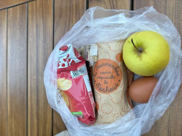 Picnic內容物: 雞肉三明治、水煮蛋、薯片、蘋果