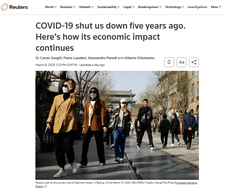 圖片及新聞英文原文出處https://www.reuters.com/business/healthcare-pharmaceuticals/five-years-economic-impact-covid-19-lingers-2025-03-08/