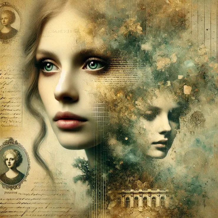 She approached the painting that had called to her - a face emerging from a mist of pigment and shadow. It was neither fully formed nor entirely erased, an image overlaid with spectral script.