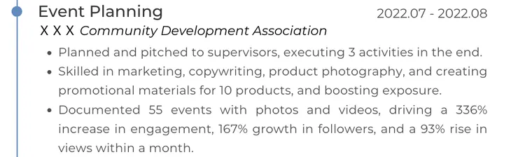 experience 部分的範例