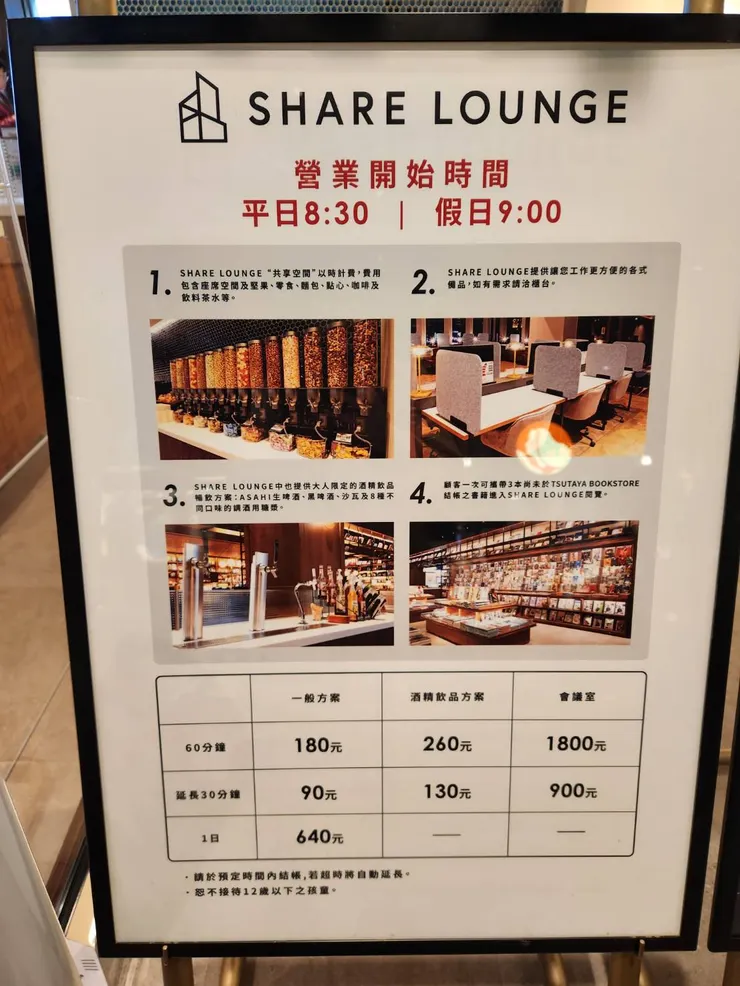 擺在門口的Share Lounge指南