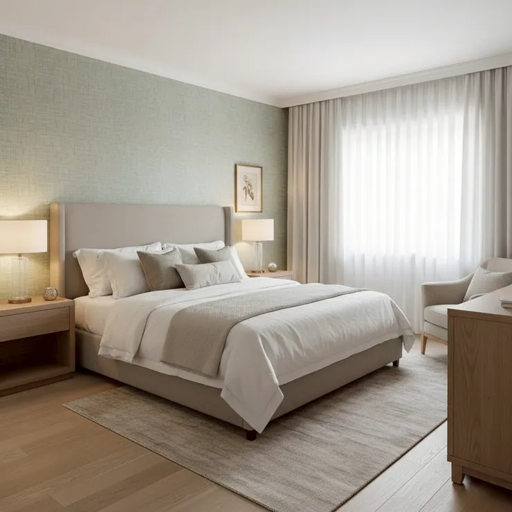 臥室屬於高頻率牆，不宜太花，看久才不累